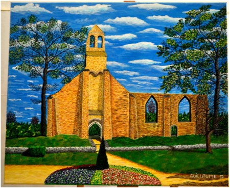 VIEILLE EGLISE DE MALESTROIT, toile acrylique 55X46. (VENDU)
